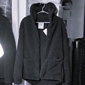 New Hollister Women's Faux Shearling Teddy Jacket Hoodie Cozy Warm Sherpa Coat